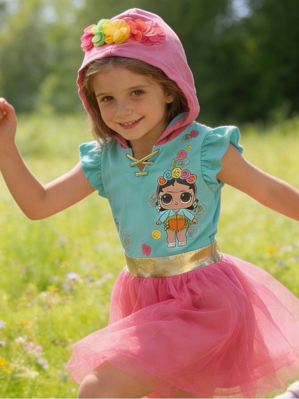 L.O.L. Surprise! Teal & Pink Dress with Gold Trim